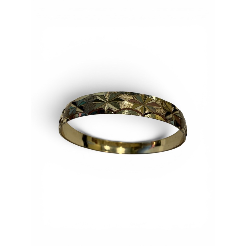 Vintage Baby Gold Tone Starburst Etched Bangle Bracelet Textured Slip On 1.75" - Picture 2 of 5